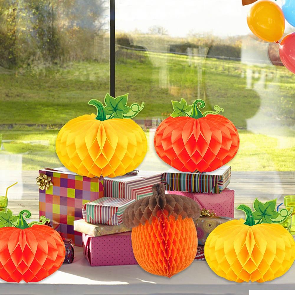 3Pcs/set Pumpkin Chestnut 3D Honeycomb Pendant Thanksgiving Halloween Party Decoration Honeycomb Pendant Autumn Harvest Festival