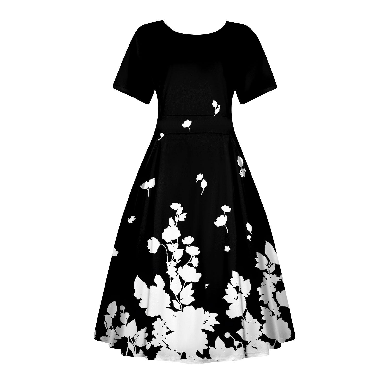 

Женское повседневное модное платье с винтажным принтом, круглые платья миди с коротким рукавом и длинными большими распашными платьями XXXXL чёрный
