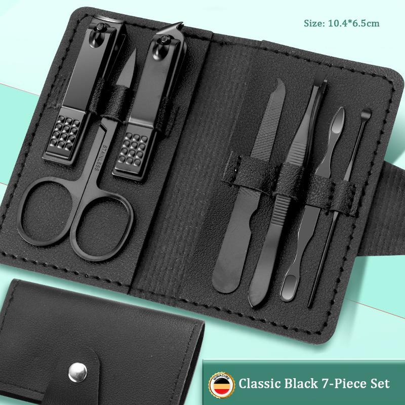 Professional Manicure Tool Seven-Piece Set Pink Stainless Steel Curved Blade Nail Clippers Trimmer with Wide Jaw Opening