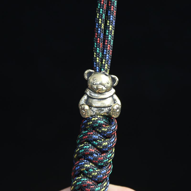 Cute Sitting Bear Brass Knife Bead EDC DIY Paracord Woven Bracelet Lanyard Pendants Accessories Outdoor Tool Hangings Trinkets
