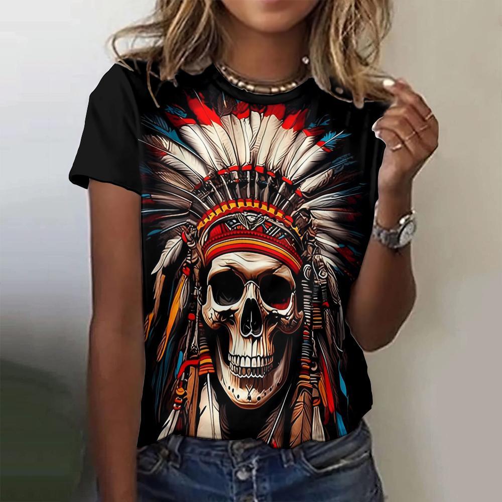 Camiseta feminina de verão, camiseta indiana Harajuku casual de manga curta, moda urbana, gola redonda, pulôver, roupas femininas grandes