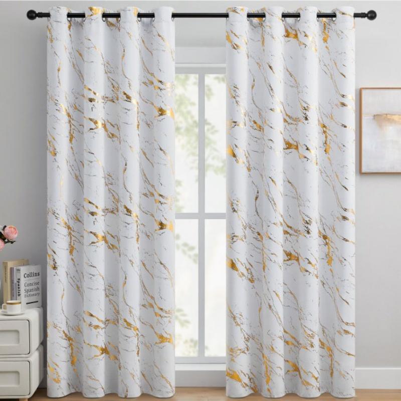 2pcs 100% Blackout Luxury Curtains - Gold Foil Jacquard with High Precision Weave Thickened Window Decor