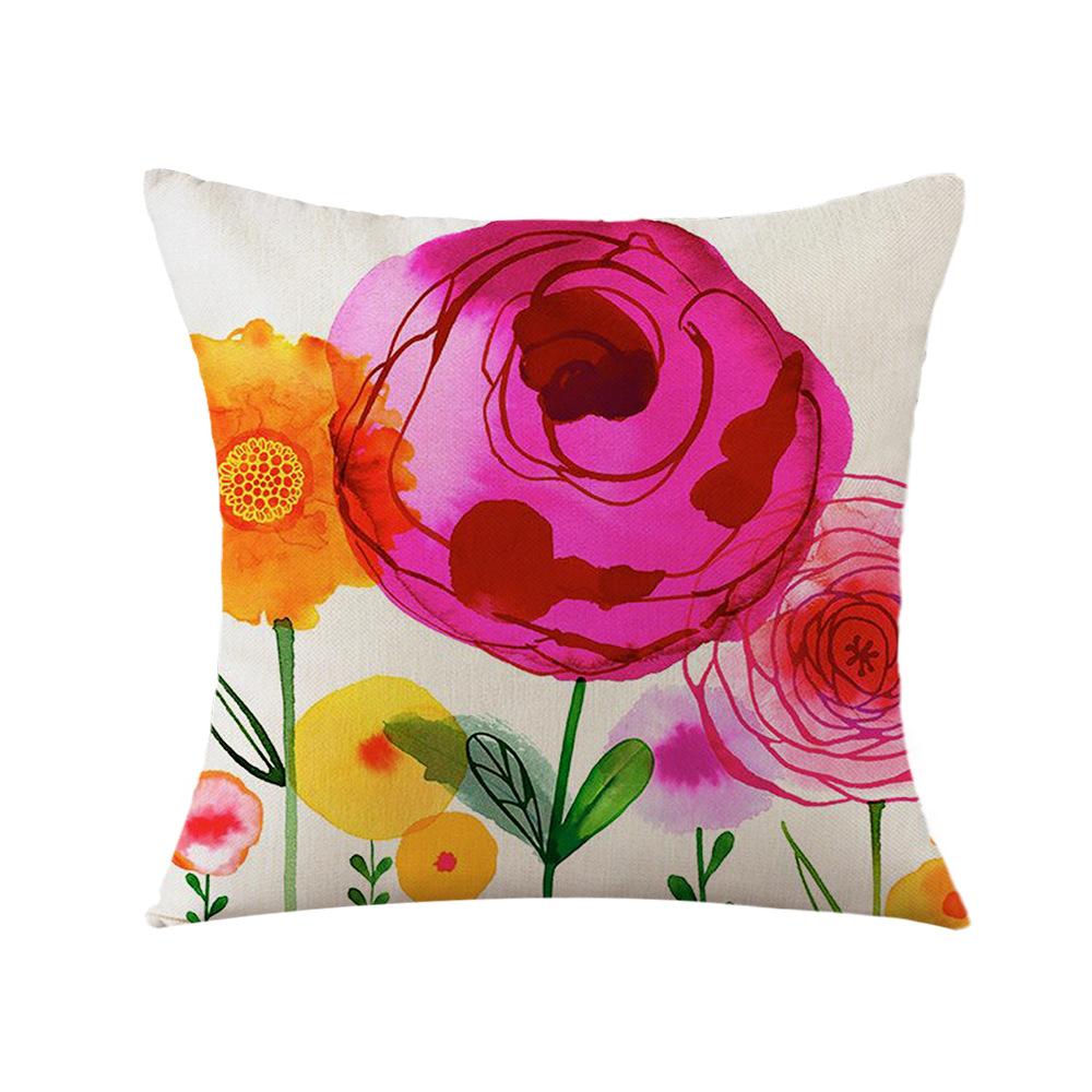 Pillow Linen Printed Pillow Cover Ins Plant Watercolor Printed Pillow Home Decoration Festival Fabric Cushion Bedside Backrest