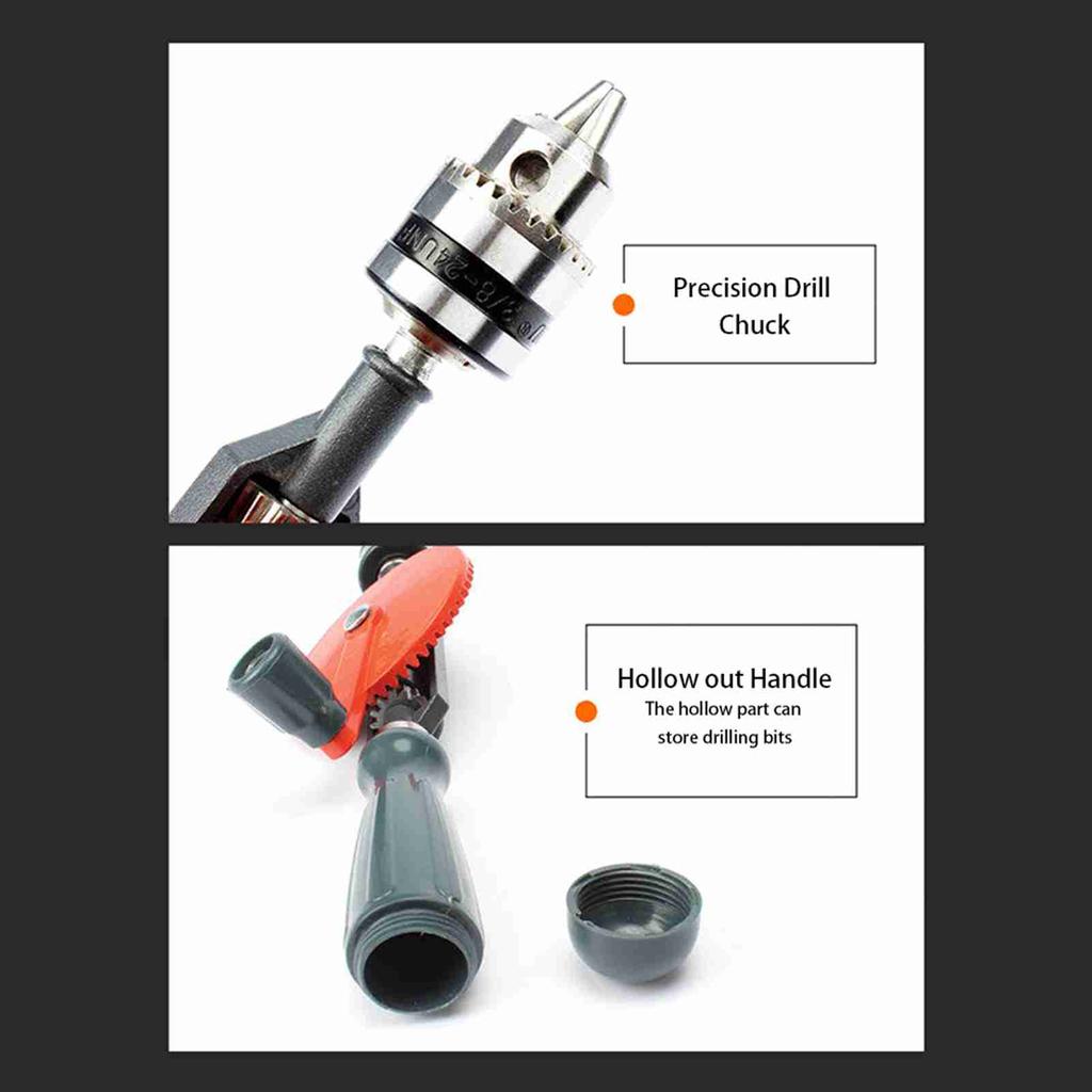 Hand Crank Drill All Steel Casting Drilling Drill Portable Mini Manual Drill with Double Pinions Hand Drill Tool for
