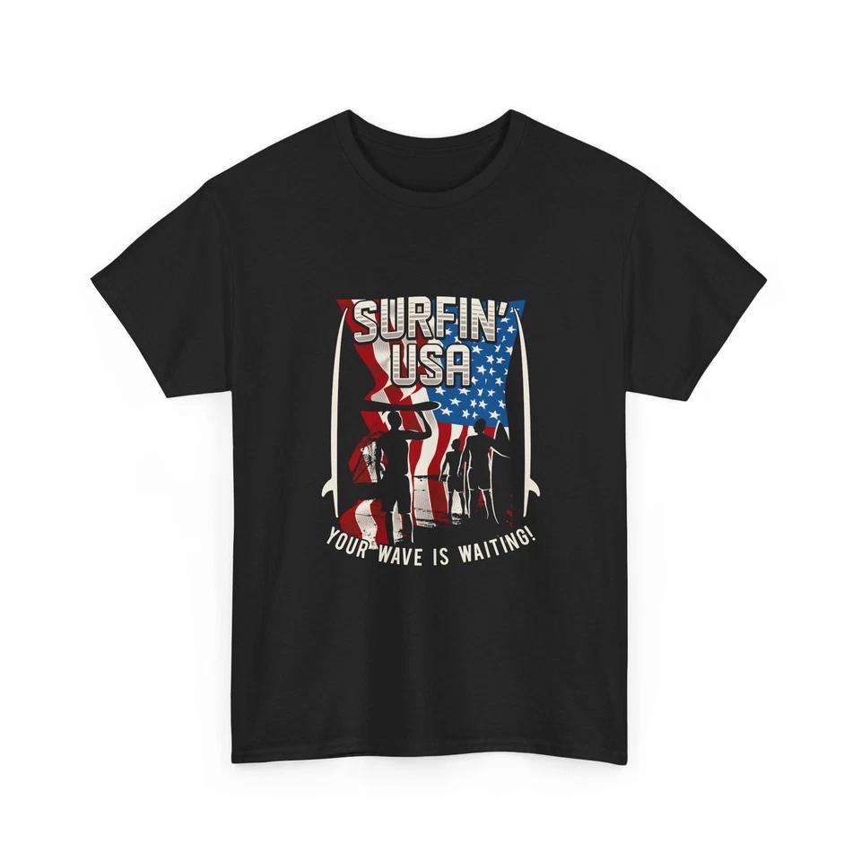 Surfin USA Surfboard T-Shirt | American Flag Waves, PatrioT-Shirt, Fun Gift Tee S