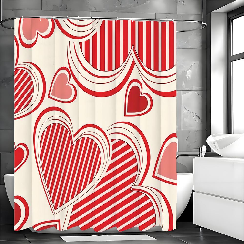 Red Love Shower Curtain, Bathroom Decorative Shower Curtain, Waterproof Shower Curtain with Hooks