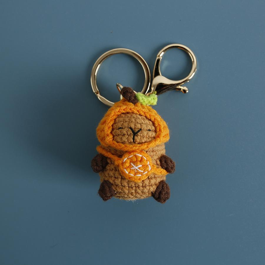 Cute Capybara Police Doll Crochet Keychains For Car Keys Pendant Handmaking Knitting Cartoon Kapibala Doll Keyrings Accessories