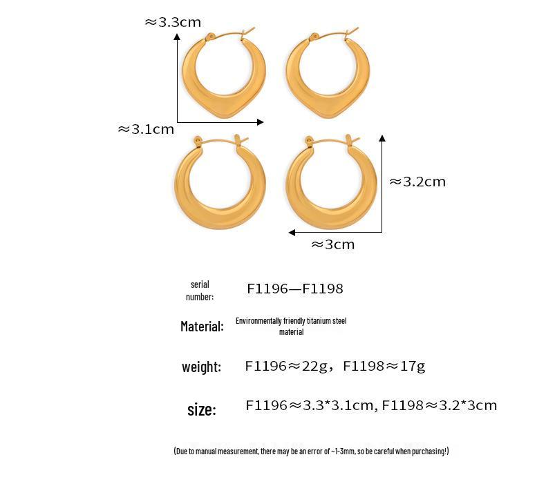 European-American Style Geometric Gold-Plated Titanium Steel U-Shaped Earrings for Women