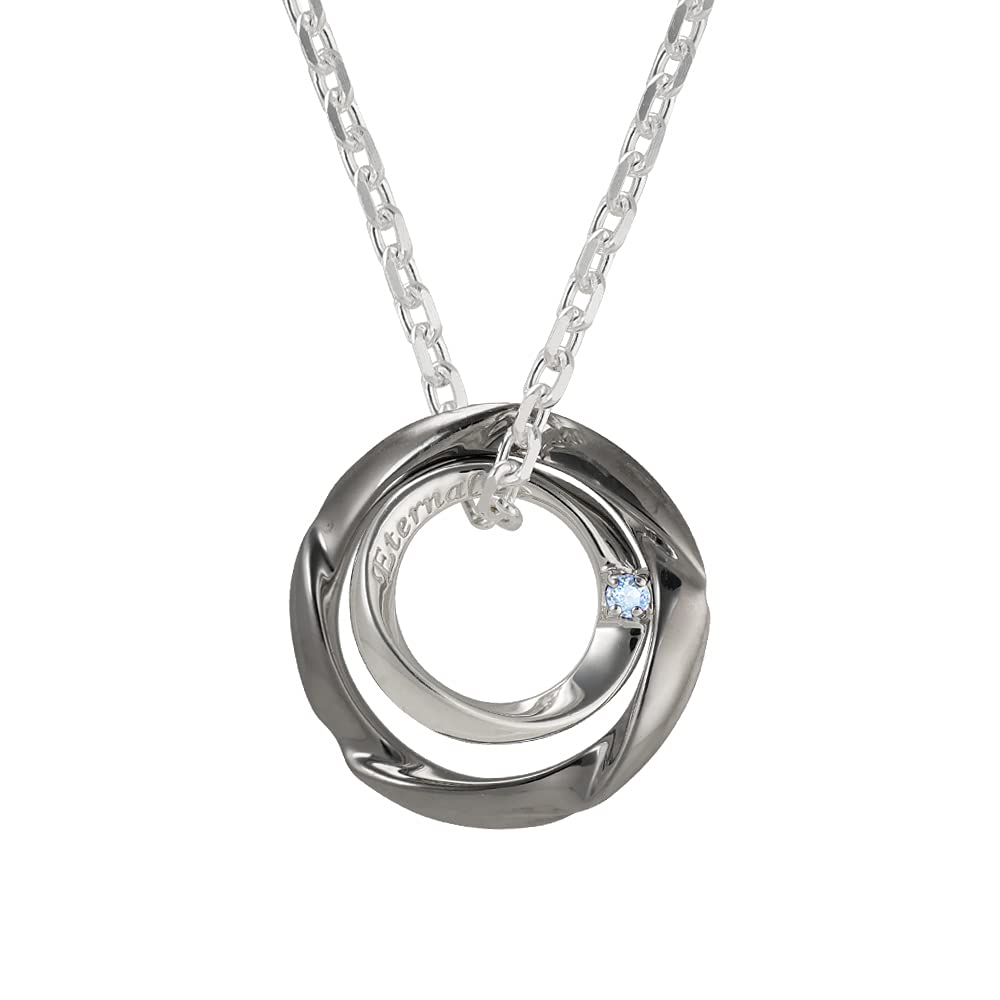 

Lovers Scene Men s Circle Necklace with Black-Plated Silver Birthstone (March: Aquamarine)