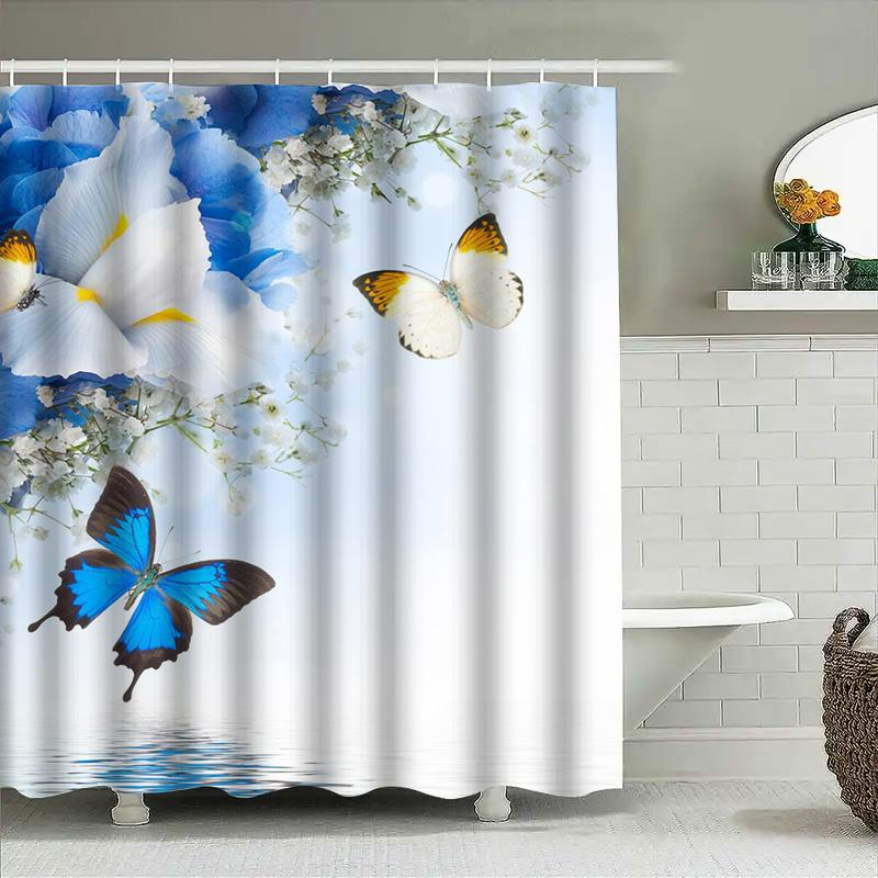 Vibrant Floral Butterfly Shower Curtain Modern Home Decor For Bathroom Easy Install Durable Waterproof Fabric. This 128-Characte