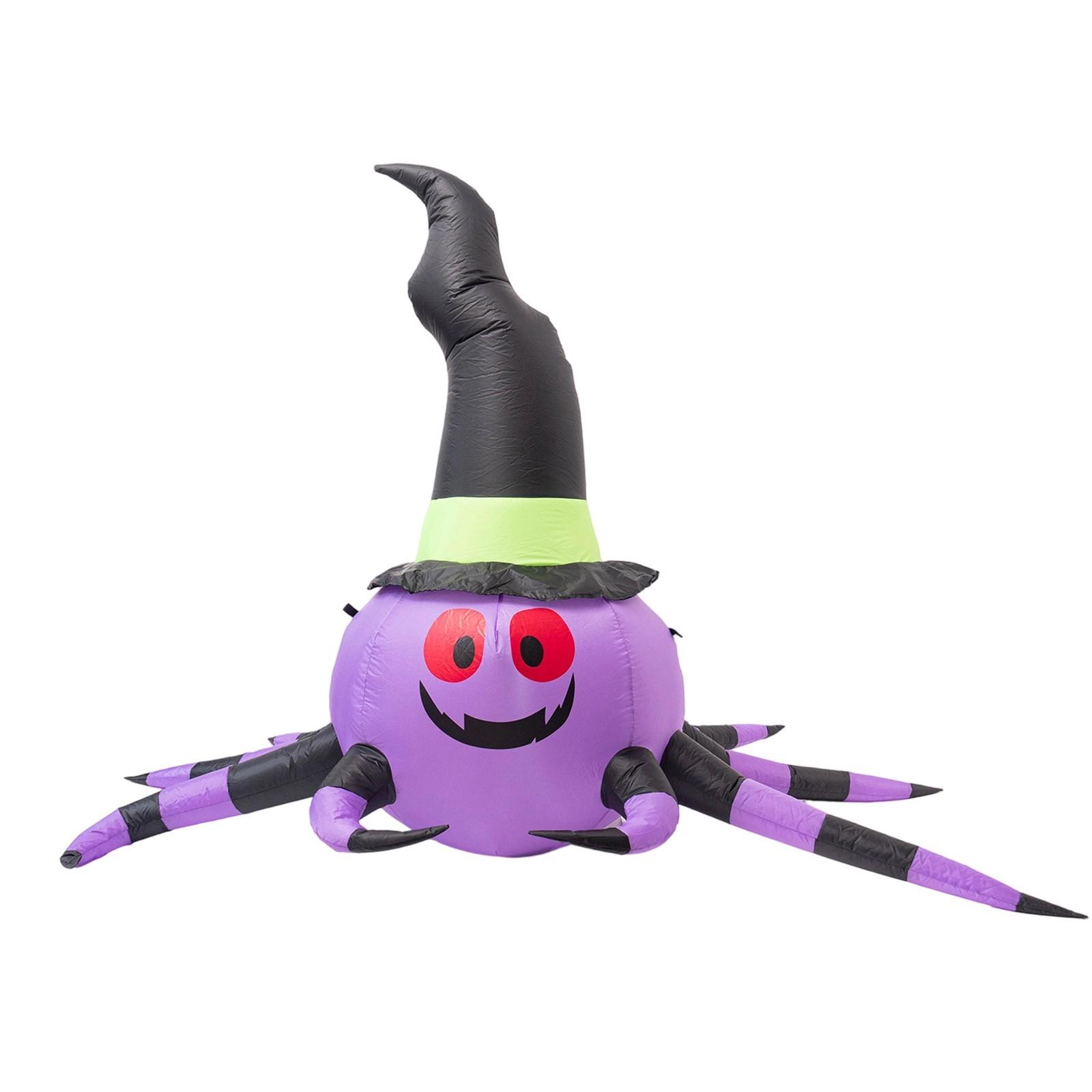 

Надувная модель тыквы на Хэллоуин 2,3 м, Паук в шляпе ведьмы, Надувная модель для украшения на Хэллоуин One Size