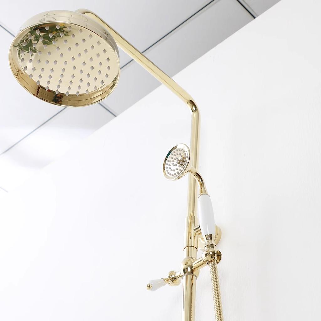 Tuqiu Luxury Bathroom Thermostatic Shower Faucet Set Brass Bathtub Faucet  With 8 Inch Round Rainfall Shower Head  Wall Mounted