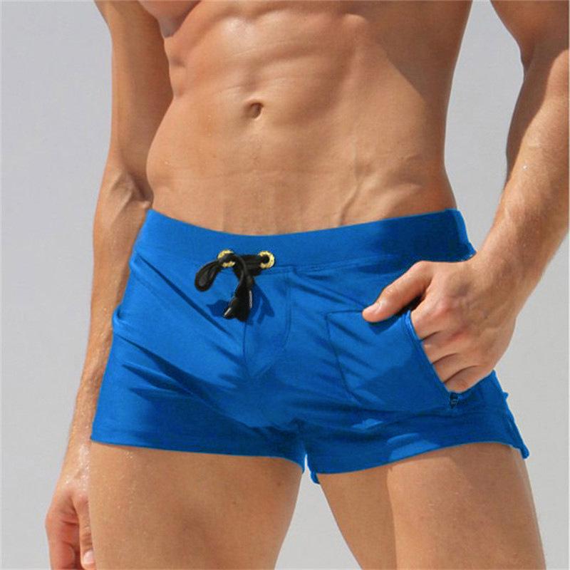Men's Square Leg Swim Trunks with Back Pocket, European & American Style - In Stock