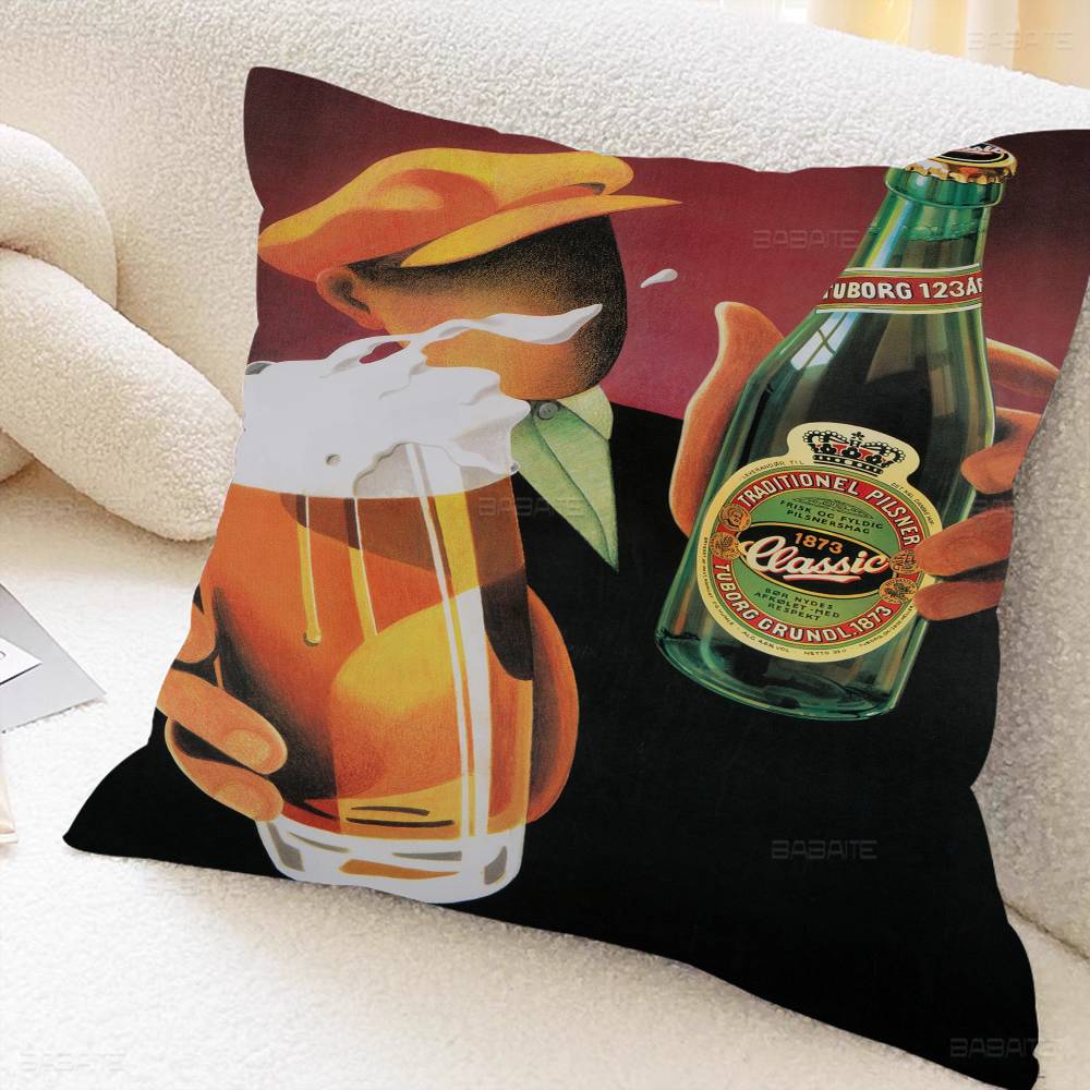 Anime Retro Beer Drink Art Pillow Cover for Bedroom Room and Living Room Sofa Decorative Cushion Cover