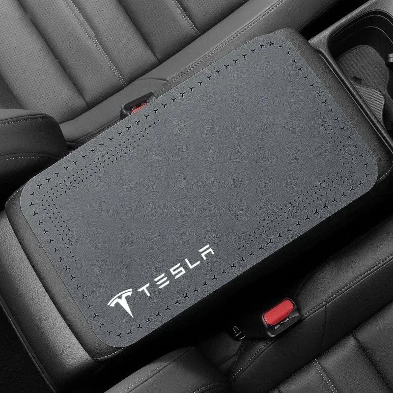Car Sticker Tesla 1Pcs Car Armrest Pad Auto Storage Box Cover Protective Mat For Tesla Model 3 S X Y Roadster SpaceX Interior Ac