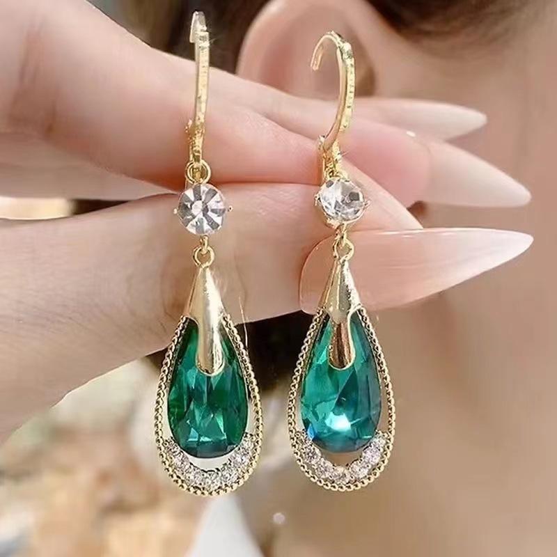 Green Color Zircon Crystal Long Tassel Water Drop Earrings for Women Temperament Korean Jewelry Pendientes Boucle D'oreille