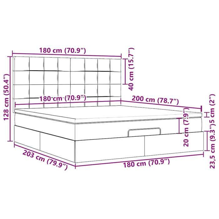 VidaXL Cadre de lit ottoman avec matelas gris foncé 180x200cm velours, cadre de lit, cadre de lit rembourré, cadre de lit 3313488