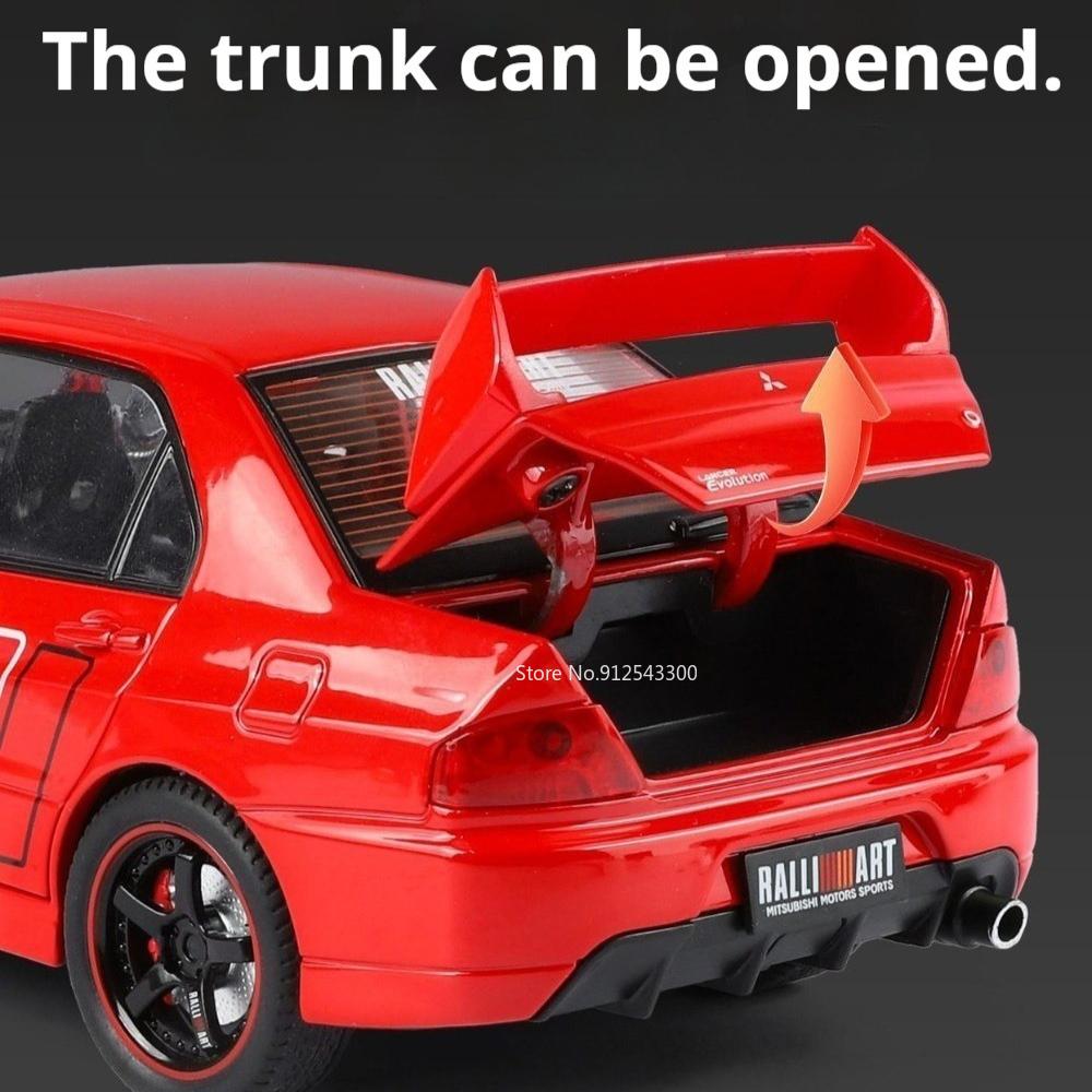 1:24 Lancer Evolution IX Car Model Toy Sound Light Doors Opened Shock Absorption Supercar Models Toys for Kids' Edutainment