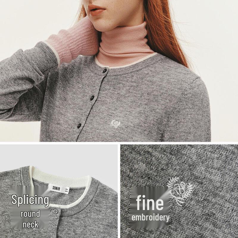 Semir Women's Faux Two-Piece Embroidered Knit Cardigan