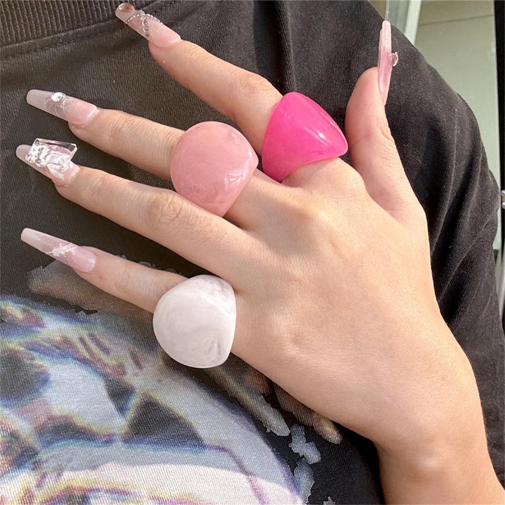 Fashion Solid Color Wide Oval Resin Ring for Women Girl Retro Vintage Jewelry Y2k Hip Hop Women Rings 2026 NEW INS Punk Ring