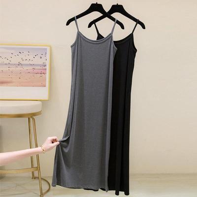 Hochwertiges Hochelastisches Garn Baumwolle Neckholderkleid Damen Sommer Unterfutter mit Weste Langes Kleid