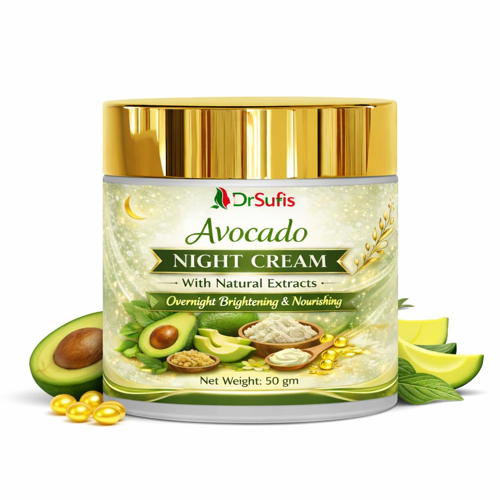 Dr. Sufis Avocado Night Cream with Natural Extracts | Deep Nourishing & Brightening Moisturizer | Overnight Skin Repair & Hydration | Soft, Smooth