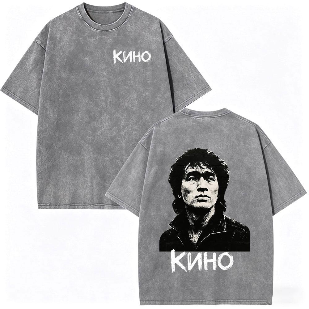 Legendary Russia Rock Band Viktor Tsoi Kino Vintage Washed Tshirts Men Women Clothing Fashion Oversized Cotton Casual T Shirt