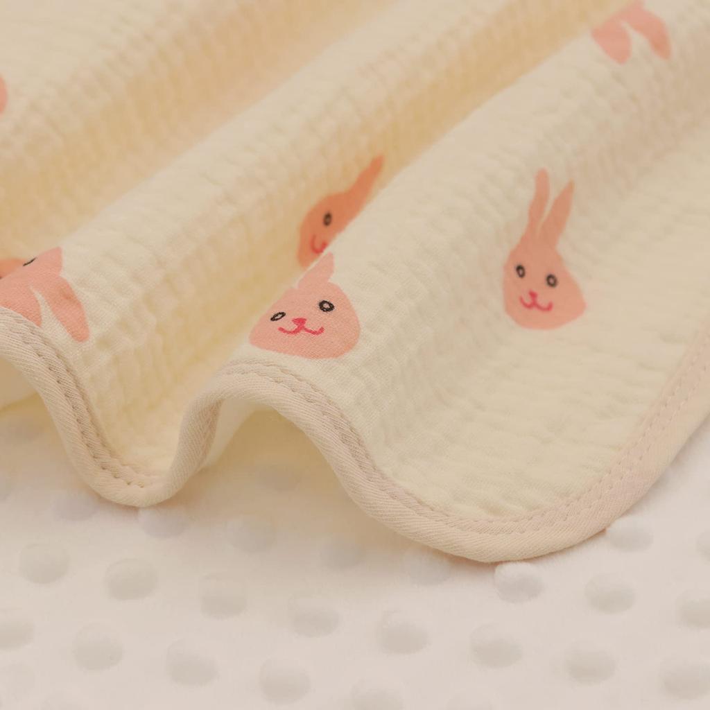 Mjukt Minky-prickigt Dubbelvävt Babyullstyg med Gasväv på Framsidan och Konvexa Baby Lämpligt för Affärer en Filt, Filt, 115X100CM, Baksida, Ludd,