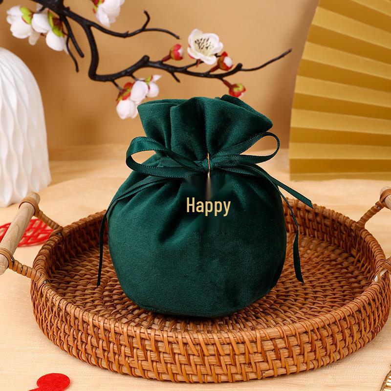 European Style Velvet Round Candy Bag - Creative Wedding & Festival Favor with Drawstring