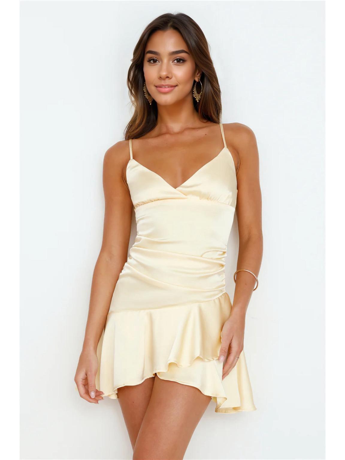 European & American Style Women s Deep V Summer Dress - Irregular Short Skirt Fashion L