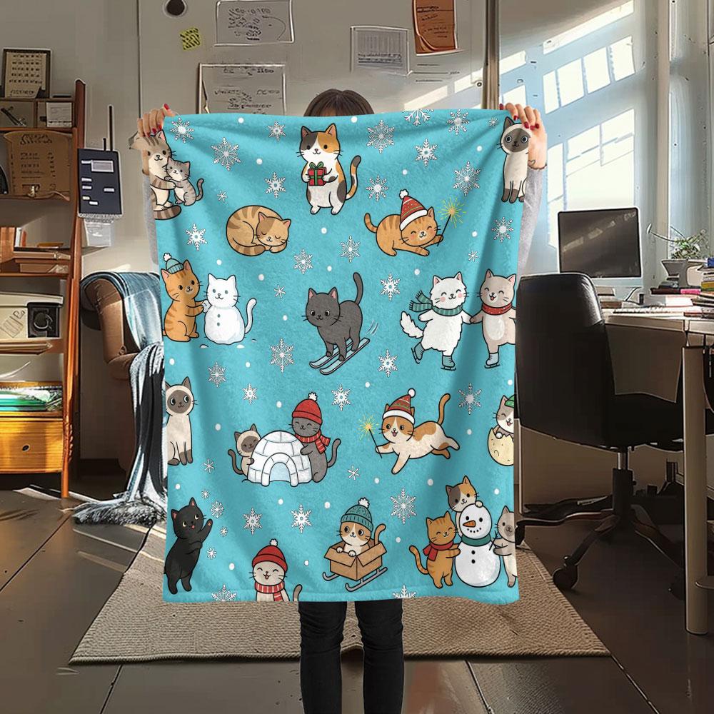 1PC Winter Raccoon Adventures Patterned Flannel Blanket Suitable For All Seasons for Home Decor Warmth and Comfort Gifts Holiday Present
