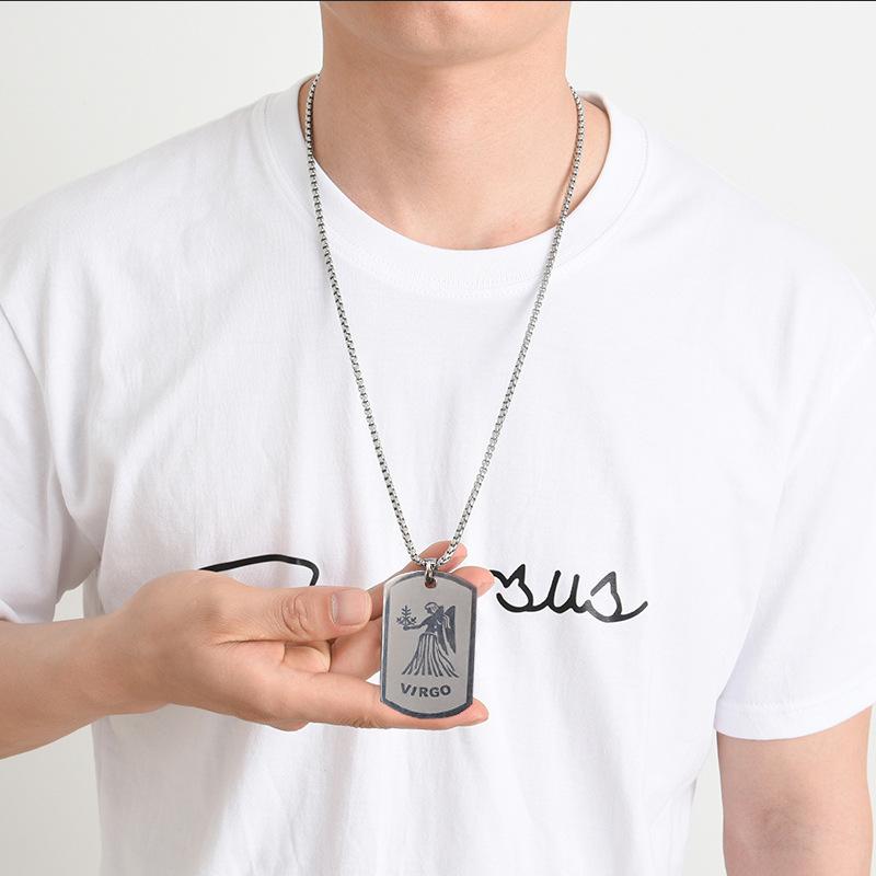 Twelve Constellations Titanium Steel Necklace Hip Hop Trendy Pendant, Versatile for Men and Women, Street Couple
