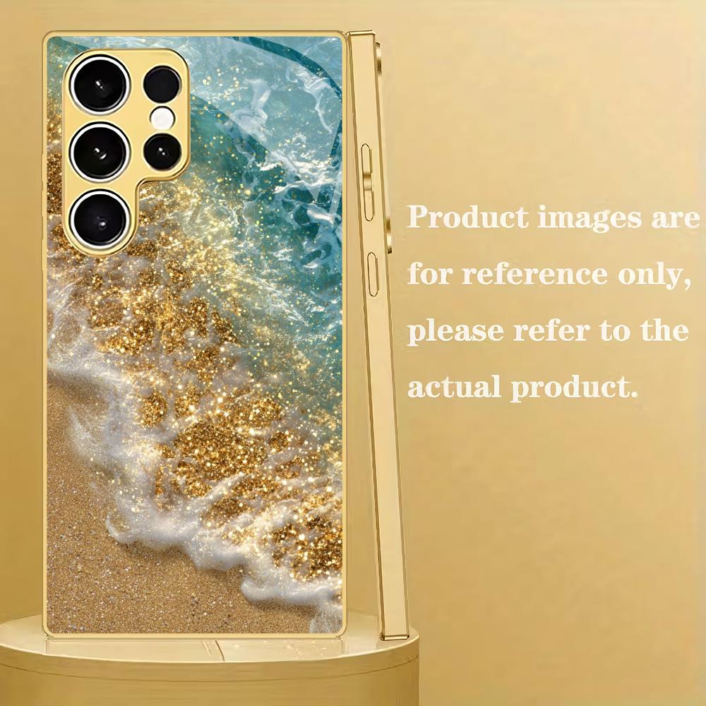 Beach electroplated glass phone case suitable for Samsung Galaxy S26 S25 S24 S23 S22 S20 FE/Ultra/Plus anti drop back cover