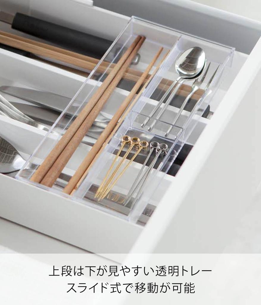 Yamazaki 3382 Extendable & Slide Cutlery Tray, White, Approx. W25 X D24.6 - 45 X H5.7 Cm Tower Tower Drawer Cutlery Storage Telescopic