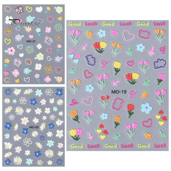 Nail Sticker 5D Graffiti Flowers Embossed Relief Design Thin Three-dimensional Transform Nails Art Decal