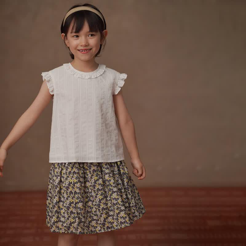 Hacikis Girls' White Cotton Cap-Sleeve Shirt