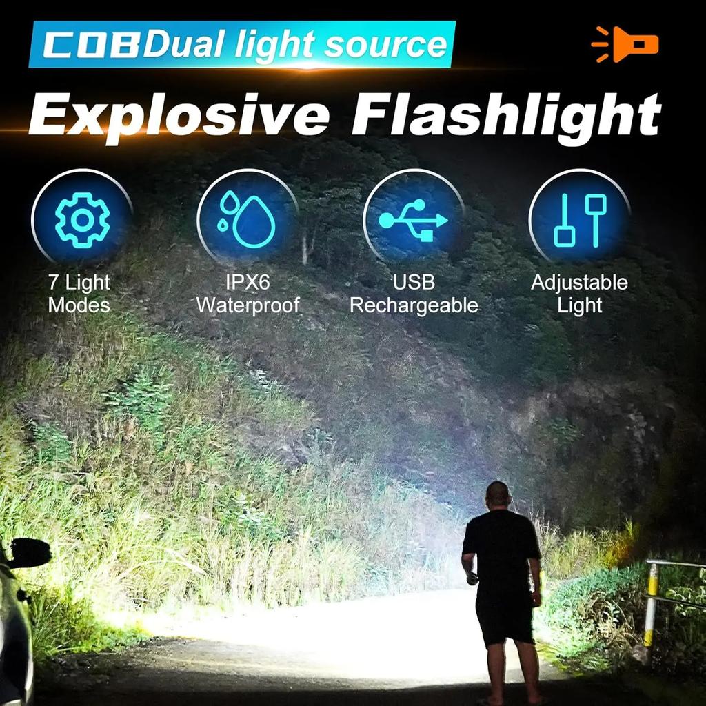 Mini EDC Tactical Flashlight Charging Warning Flash Lights Emergency Power Bank for Working Running Camping Fishing Hiking