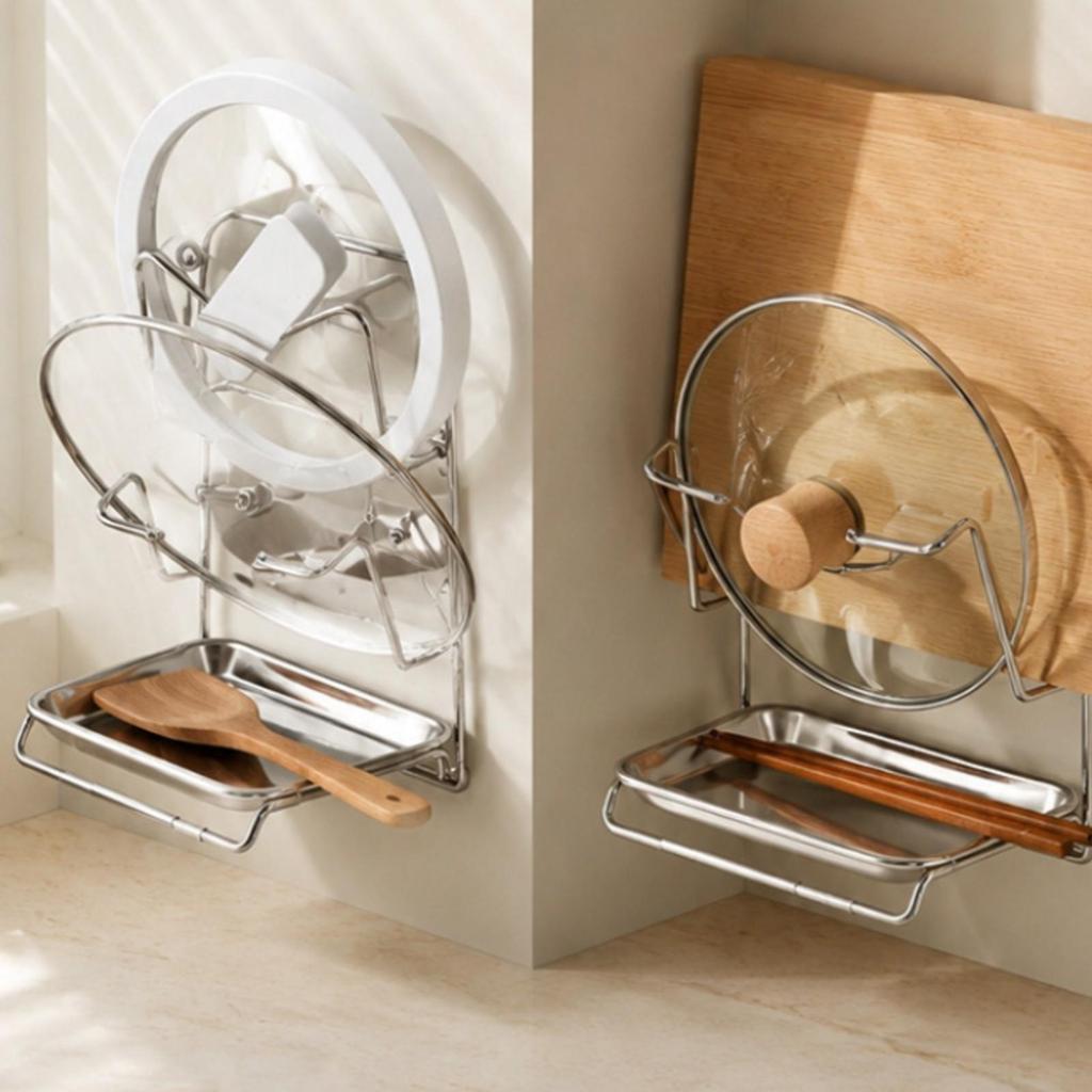 Pot Lid Rack with Drain Tray Countertop Pot-Lid Board Holder Vertical