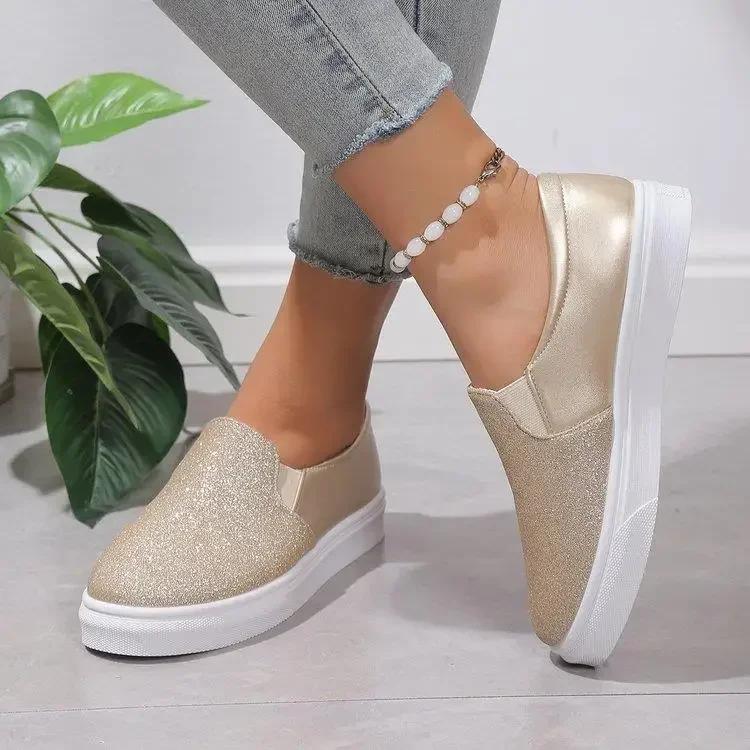 Flat Bottom Loafers for Women s Pu Leather Slip-On Platform Sneakers Woman 2025 Spring Autumn Non-Slip Casual Shoes Ladies Tenis 36 золотой 2637₽