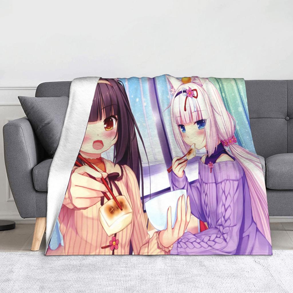 Chocola Vanilla Blanket Flannel Spring Autumn Anime Nekopara Lightweight Thin Throw Blanket for Bedding Couch Bedspread