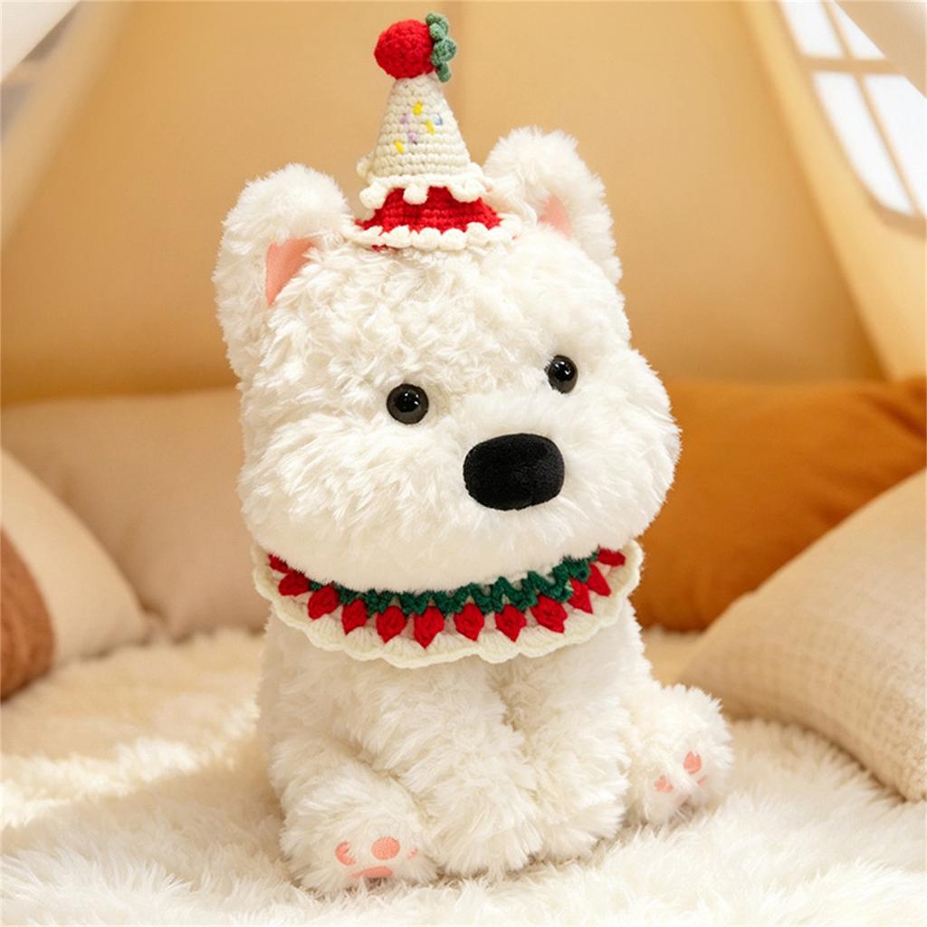 Plush Stuffed Animal Cute Puppy Soft Toy with Hat and Bib Decorative Sitting Dog Doll for Kids and Collectors