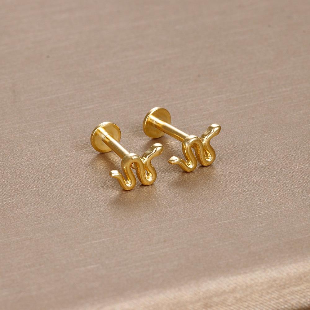 

Классические серьги-гвоздики из нержавеющей стали золотого цвета для женщин, маленькие серьги-гвоздики со змеей в стиле панк, ювелирные изделия для пирсинга хряща, новинка