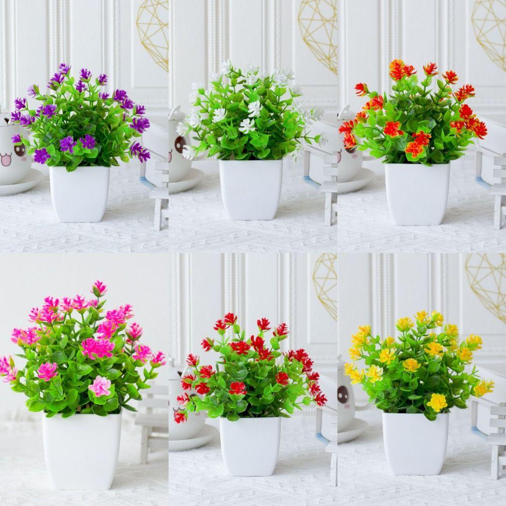 White Artificial Potted Flowers Plastic Fake Flower Bonsai  Indoor Decoration