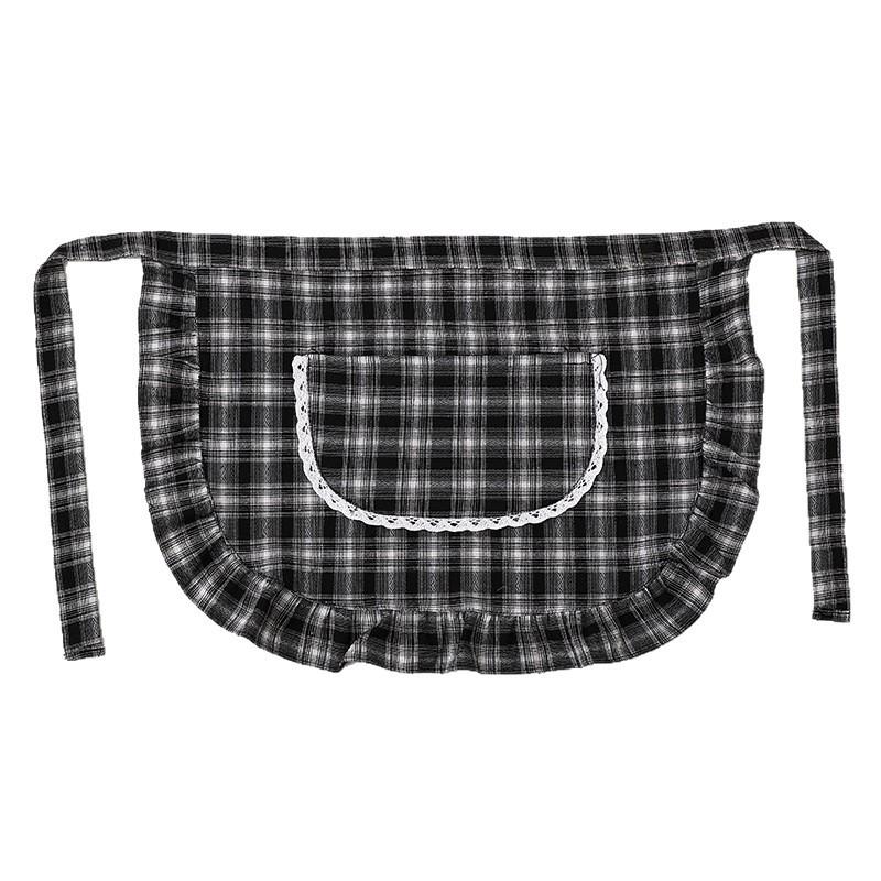 Apron Square Check Half Waist Apron Cotton Material Stain Resistant Breathable Home Cooking Work Clothes Kitchen Accessories