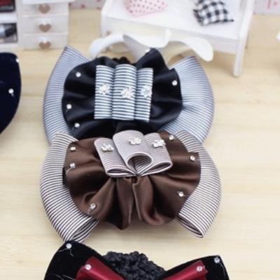 Vintage Elegant Bowknot Stripe Hair Cover Rhinestone Cloth Women Spring Clip Headwear Floral Lace Crochet Net Bun Snood Hotel