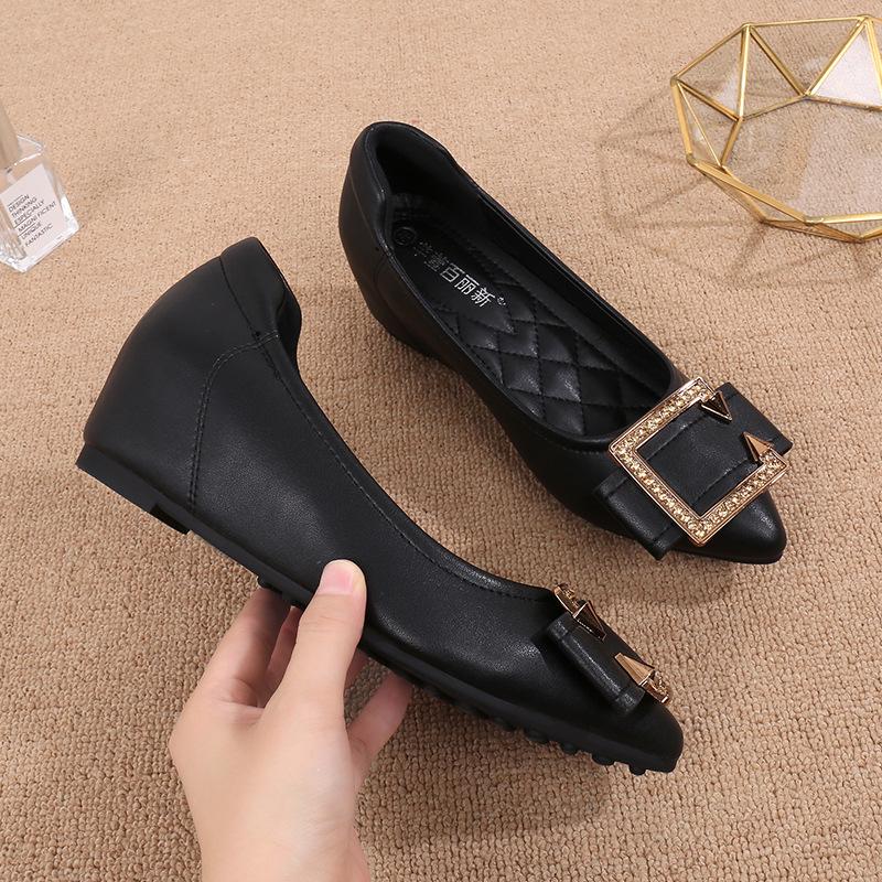 

2025 Women s Spring Rhinestone Wedge Heel Loafers - Mid-Heel, Soft Sole, Pointed Toe 33 чорний
