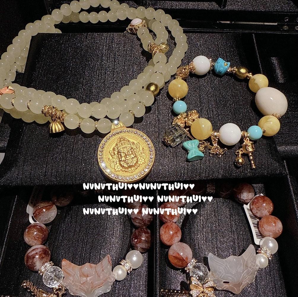 Flower Silk Liu Color Red Glue Flower Fox Small Waist Crystal Flower Bracelet, New Chinese Style, Yellow God Of Wealth Blessing Bead Sweater Chain