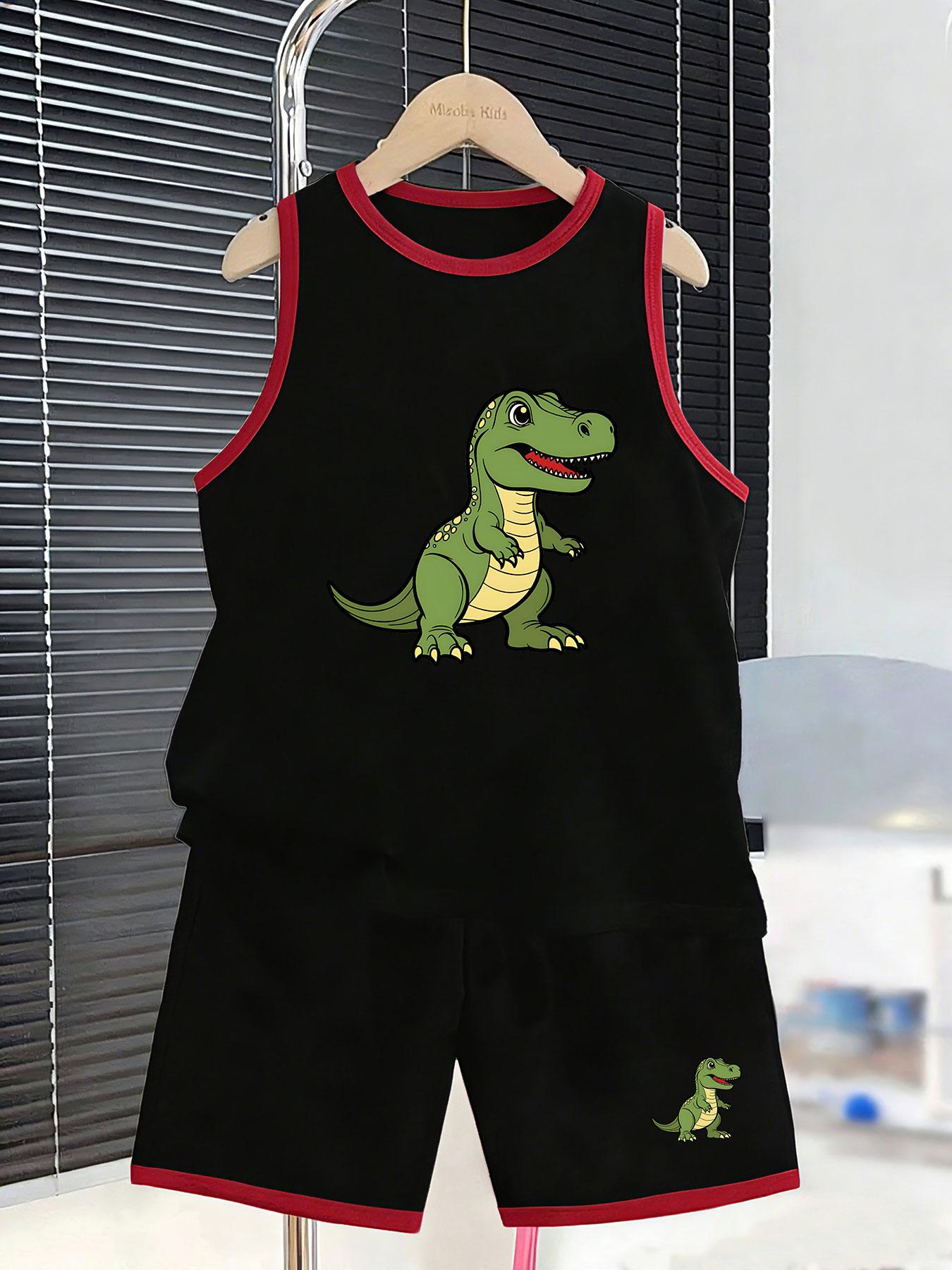 

Boys’ classic T-Rex set. Bold prints, breathable fabric, loose fit for cool daily & school outfits. 7Y чорний