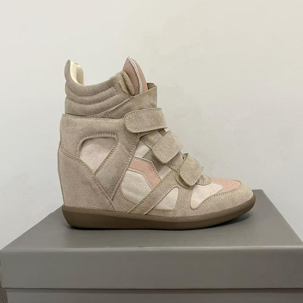 Dámské boty na suchý zip s neviditelnou vnitřní zvýšenou podrážkou, 8 cm, šikmý podpatek, barevně sladěné sportovní a volnočasové boty, vysoké boty