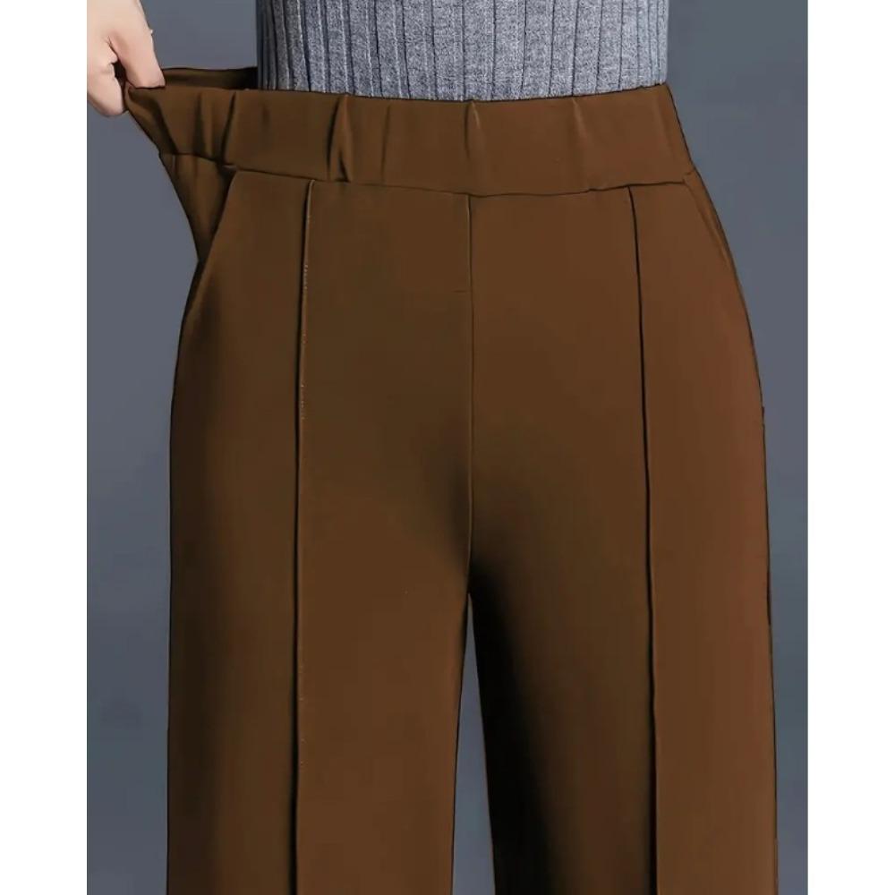 Women's Elastic High Waist Wide Leg Pants Straight Leg Commute Trouser Solid Color Seam Detail Casual Long Pants